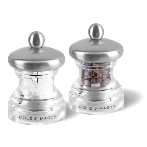 Cole & Mason Acrylic Stainless Steel Pepper & Salt Mill 65mm Gift Set, Button Mill