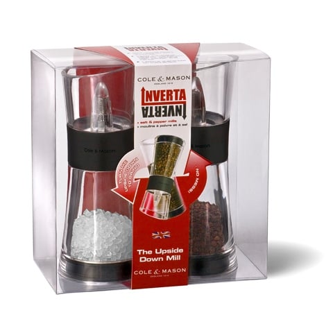 Cole & Mason Acrylic Pepper & Salt Mill H18cm,Inverta Flip Black Gift Set