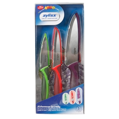 Zyliss 3 Piece Knife Set, 9cm Paring Knife, 10.2cm Serrated Paring Knife & 14cm Utility Knife