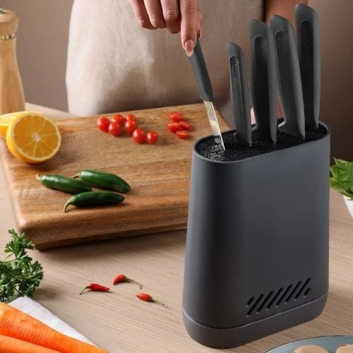 Zyliss Acrylonitrile Butadiene Styrene / Wheat Straw Universal Knife Block, Gray