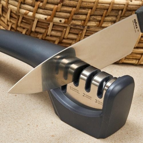 Zyliss Stainless Steel 4-In-1 Knife Sharpener, Gray