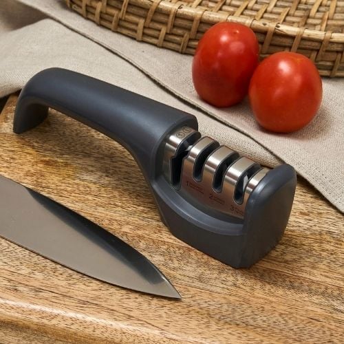 Zyliss Stainless Steel 4-In-1 Knife Sharpener, Gray