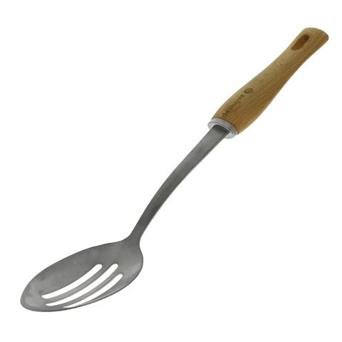 S/S SLOTTED SPOON WITH WOODEN HANDLE