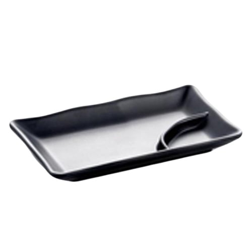 Inmiron Melamine Rectangle Plate with Side Compartment 7.75" Black