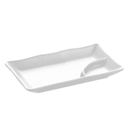 Inmiron Melamine Rectangle Plate with Side Compartment 7.75" White