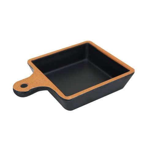 Inmiron Melamine Dish with Handle with Brown Rim L11xW8xH2.5cm