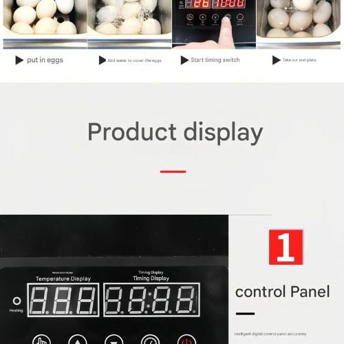 Stainless Steel Intelligent Automatic Commercial Egg Boiler Machine L19xW41xH29cm, 9L (Max<50Pcs), Timing: 0-99Min, Temp: 30-90̊ C, 220V/50Hz, 800W