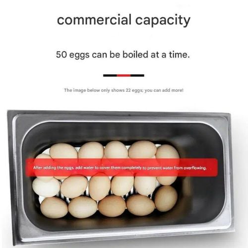 Stainless Steel Intelligent Automatic Commercial Egg Boiler Machine L19xW41xH29cm, 9L (Max<50Pcs), Timing: 0-99Min, Temp: 30-90̊ C, 220V/50Hz, 800W