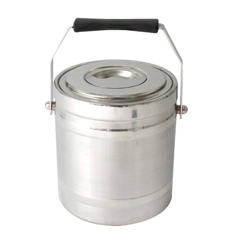 Stainless Steel Double Wall Ice Bucket With Tong & Loop Handle Ø12xH13cm, 1L