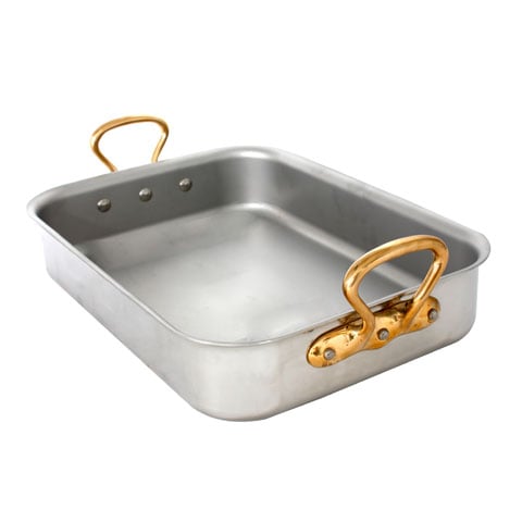 Mauviel Stainless Steel Rectangle Roasting Pan With Bronze Handles L35xW25xH7cm