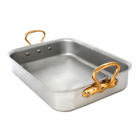 Mauviel Stainless Steel Rectangle Roasting Pan With Bronze Handles L40xW30xH8.5cm