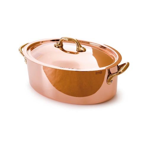 -OM- (11-00509) COPPER OVAL STEWPAN w/LID & BRONZE HDLE (S/S INTERIOR) L30xH12.5cm, 6.6L, M'HERITAGE, MAUVIEL