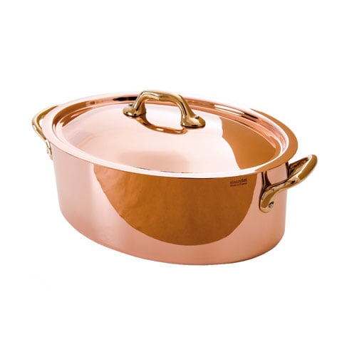 Mauviel Copper Oval Stewpan With Lid & Bronze Handle (Stainless Steel Interior) L30xH12.5cm, 6.6L