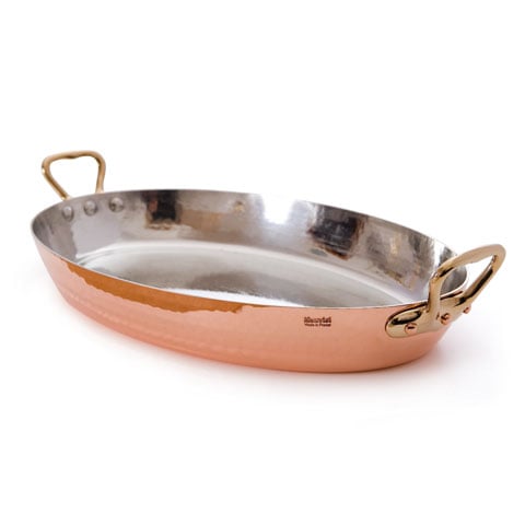 Mauviel Copper Oval Pan With 2 Bronze Handle (Stainless Steel Interior), L35xW23xH4.5cm