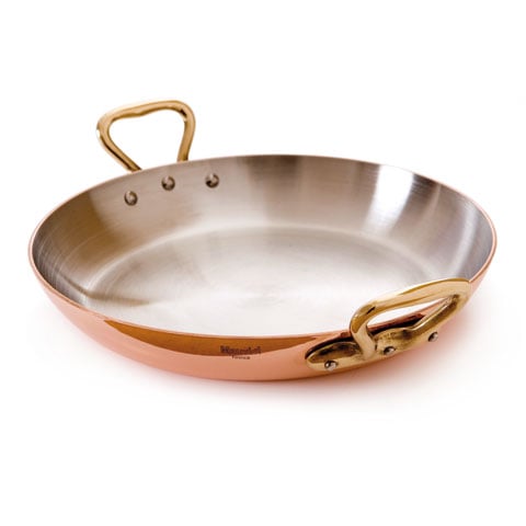 Mauviel Copper Round Paella Pan With Bronze Handles (Stainless Steel Interior), Ø32xH4.8cm