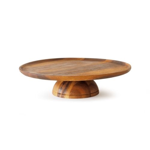 Mye Wooden Round Low Cake Stand With Grooved Stand, Acacia-Oiled, Ø33.2xH8cm, Medium, Mira