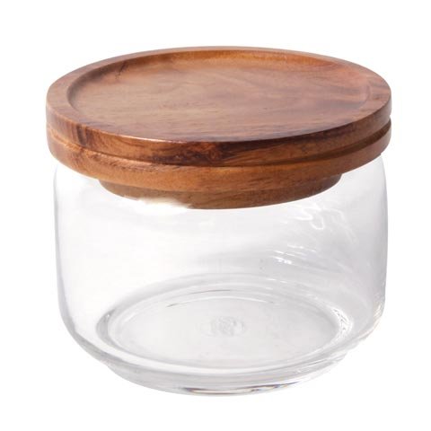 Mye Round Glass Jar with Acacia Wood Lid, 325ml (Xs), Ø9xH7.5cm