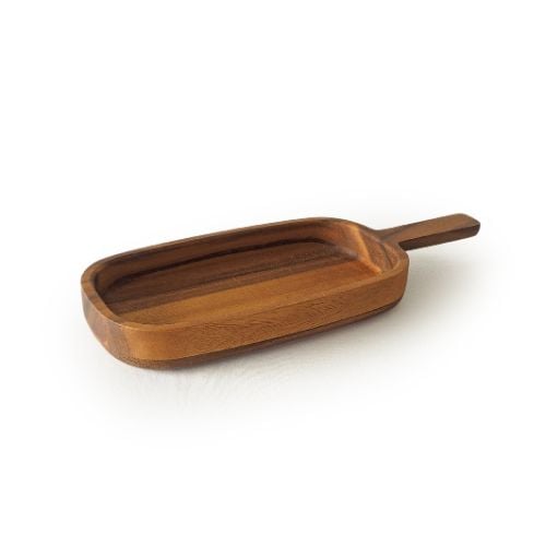 Mye Wooden Rectangle Serving Platter With Handle, Acacia-Oiled, L37xW14.5xH4cm, Bali