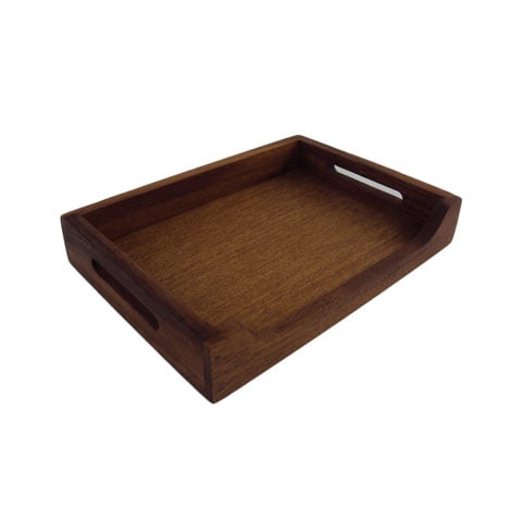 Mye Acacia-Lacquered Wooden Small Rectangle Serving Tray with  Cut Handle, L21 X W15 X H3.5 cm