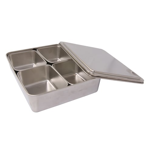 STAINLESS STEEL 4-COMPT JAPANESE CONDIMENT BOX