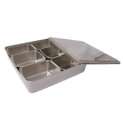 STAINLESS STEEL 6-COMPT JAPANESE CONDIMENT BOX