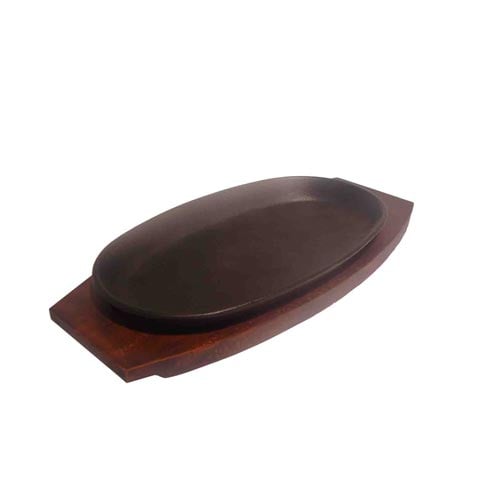 Tokiwa Cast Iron Oval Hot Plate With Wooden Underliner, Iron Plate: L30xW17.8xH2.3cm