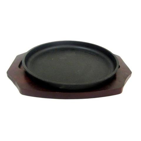 Tokiwa Cast Iron Round Hot Plate With Wooden Underliner, Iron Plate: Ø22xH2.3cm