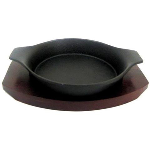 Tokiwa Cast Iron Round Hot Plate With 2 Sides & Wooden Underliner, Iron Plate: Ø15xH3.5cm