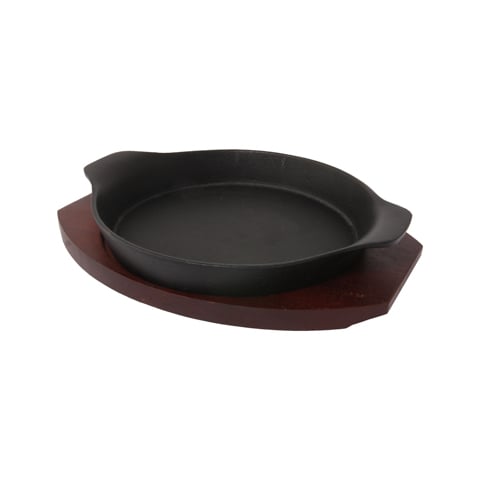 Tokiwa Cast Iron Round Hot Plate With 2 Sides & Wooden Underliner, Iron Plate: Ø20xH3.6cm