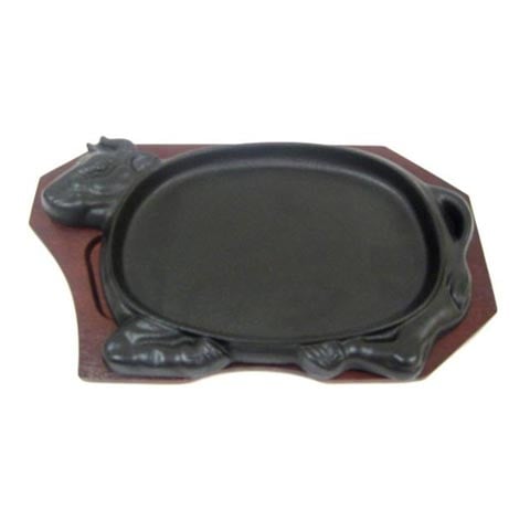 Tokiwa Cast Iron Cowhead Hot Plate With Wooden Underliner, Iron Plate: L34xW21xH3cm