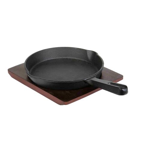 Tokiwa Cast Iron Hot Plate With Handle & Wooden Underliner, Iron Plate: Ø17.6Xl27.6xH4.6cm