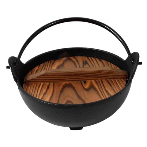 Tokiwa Cast Iron Yamaga Nabe With Wooden Underliner, Pot: Ø18xH7cm, 1.2L, Black