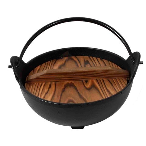 Tokiwa Cast Iron Yamaga Nabe With Wooden Underliner, Pot: Ø21xH17.8cm, 1.7L, Black