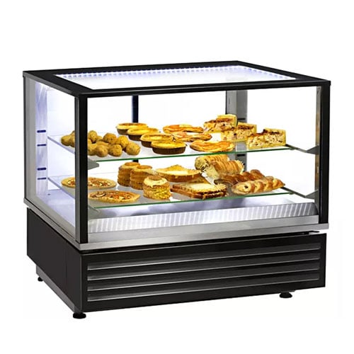 STAINLESS STEEL HORIZONTAL HEATED DISPLAY SHOWCASE WITH 2-LEVELS GLASSSHELVES & LEDLIGHTS