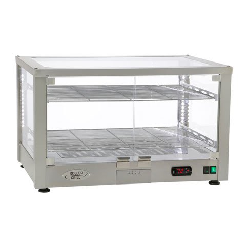S/S VENTILATED WARMING DISPLAY WITH LED LIGHT, 3 LEVELS w/2GRIDS, 400x600 TRAYS GN1/1, 230V/1.2Kw, L78xW49xH48cm, 30kg, ROLLER GRILL  ==1 YEAR WARRANTY==
