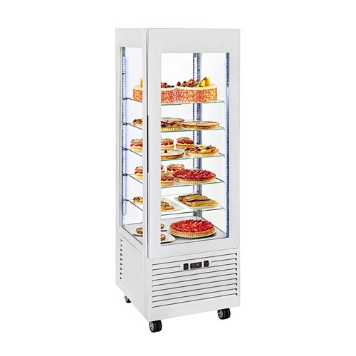 S/S VERTICAL REFRIGERATED DISPLAY SHOWCASE WITH 6-LEVELS GLASS SHELVES & LED LIGHT L60xW64.5xH185cm, 230V, +2° to +10°C, BLACK, ROLLER GRILL