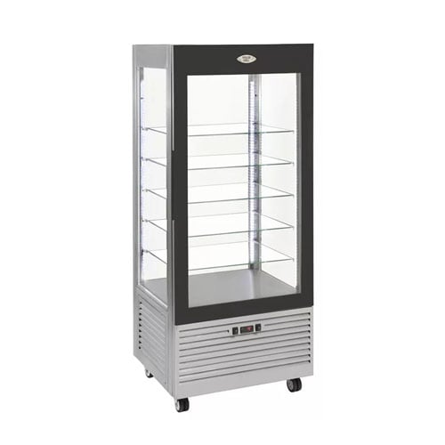 VERTICAL REFRIGERATED DISPLAY WITH LED LIGHT & 5 GLASS SHELVES, L80xW64.5xH185cm , 230V/0.43kW, +2° to +10°C, BLACK, ROLLER GRILL ==1 YEAR WARRANTY==