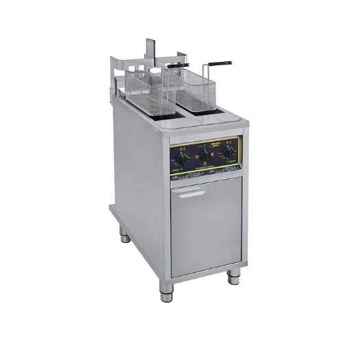 =FHA= Roller Grill Automatic Standing Deep Fryer With 2 Tanks & Baskets D70xL40xH98cm, Basket: 2X(L31.5xW13xH14.5cm), 2X10L, 50Hz/380V/2X600W
