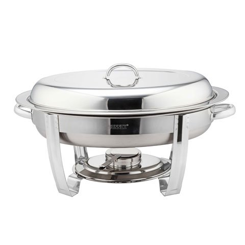 S/S OVAL CHAFING DISH 51cm/5.5LTR, D7,w/PLATINUM PLATED STAND & HDLE, SUNNEX