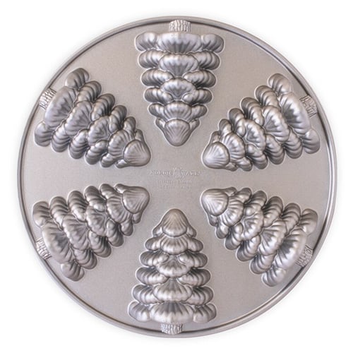 Nordicware Cast Aluminium Evergreen Cakelets Pan Ø12.1xH1.4" 6 Cavities Sparkling Silver