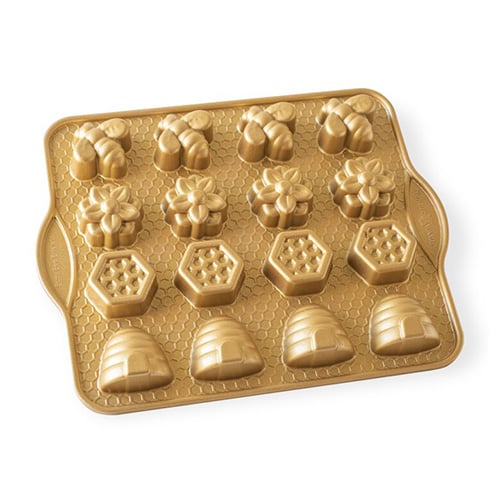 Nordicware Cast Aluminium Busy Bee Bitlet Pan  L12.2xW9.6xH1.1" 12 Cavities Premium Gold