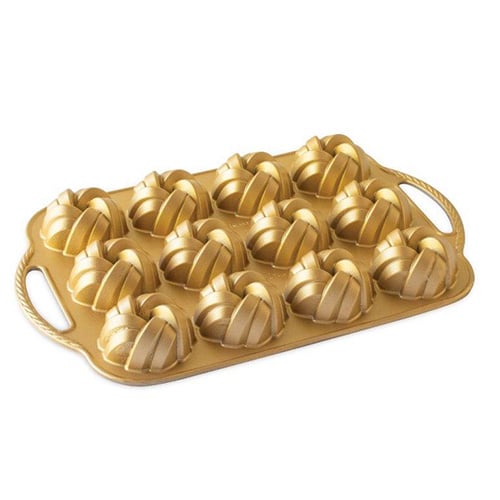 Nordicware Cast Aluminium Braided Mini Bundt Pan L14.8xW9.8xH1.6" 75Th Anniversary  Premium Gold