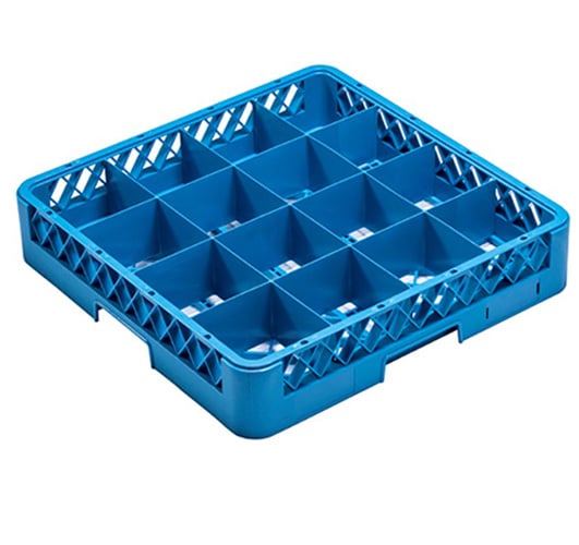 PP GLASS RACK FULL SIZE BASE 16-COMPT. L50xW50XH10cm, BLUE, JIWINS