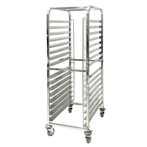 Jiwins Stainless Steel 16-Tier Single Column Trolley For 60X40cm Inserts With Reinforcement Bar W46.6xD62xH170cm, 4 Swivel Castors With 2 Brakes, Max Load: 150Kg