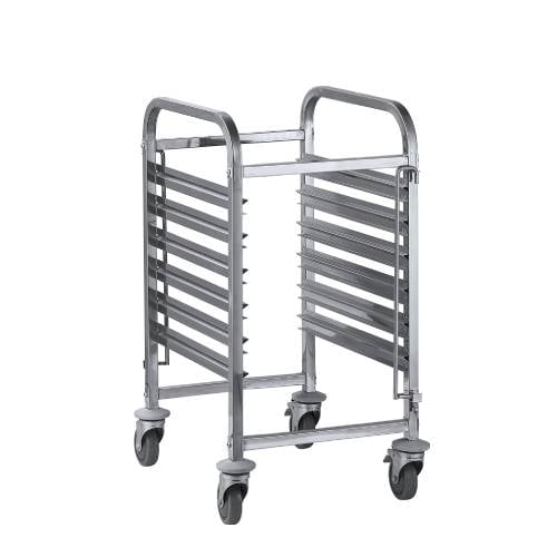 Jiwins Stainless Steel Single Column Trolley For GN 2/1 Inserts W59xD67xH95cm, 4 Swivel Castors With 2 Brakes, Max Load: 15Kgs/Shelf Or 200Kgs/Trolley