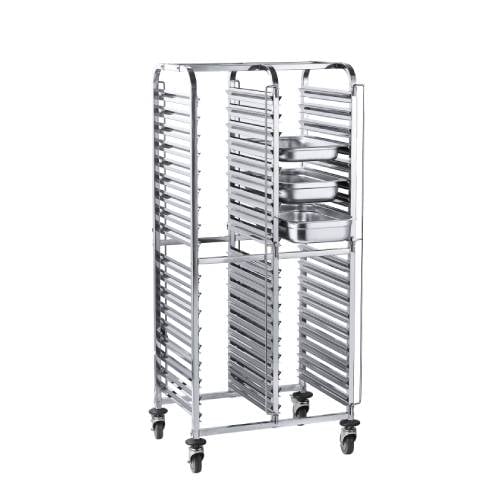 Jiwins Stainless Steel Double Column Trolley For GN 1/1 Inserts With Reinforcement Bar W74xD55xH170cm, 5 Swivel Castors With 2 Brakes, Max Load: 15Kg/Shelf Or 200Kgs/Trolley