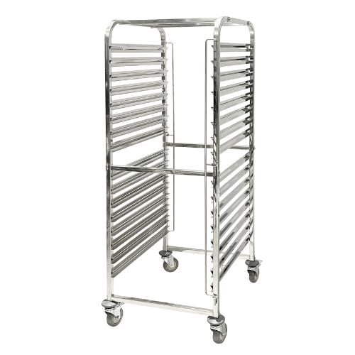Jiwins Stainless Steel Single Column Trolley For GN 2/1 Inserts With Reinforcement Bar W59xD67xH170cm, 4 Swivel Castors With 2 Brakes, Max Load: 15Kgs/Shelf Or 200Kgs/Trolley