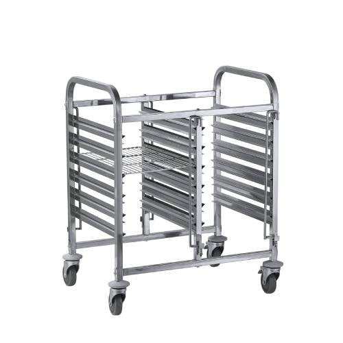 Jiwins Stainless Steel Double Column Trolley For GN 1/1 Inserts W74xD55xH95cm, 4 Swivel Castors With 2 Brakes, Max Load: 15Kgs/Shelf Or 200Kgs/Trolley