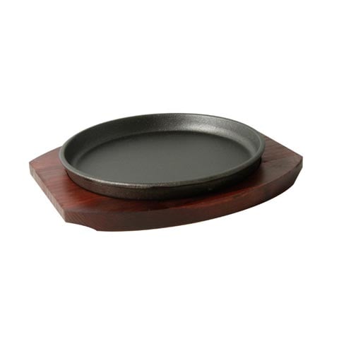 ROUND CAST IRON HOT PLATE with WOODEN UNDERLINER