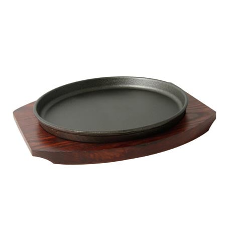 ROUND CAST IRON HOT PLATE with WOODEN UNDERLINER